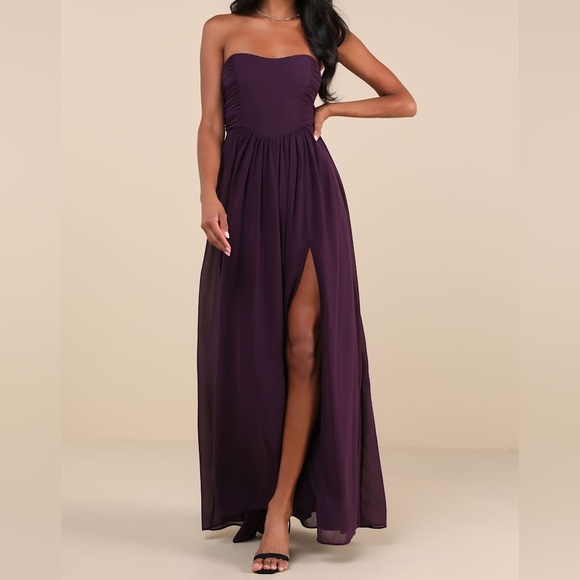 Lulus Dresses & Skirts - Lulus Luxe Favorite Strapless Maxi Dress Large Dark Purple Ruched Dipped Waist